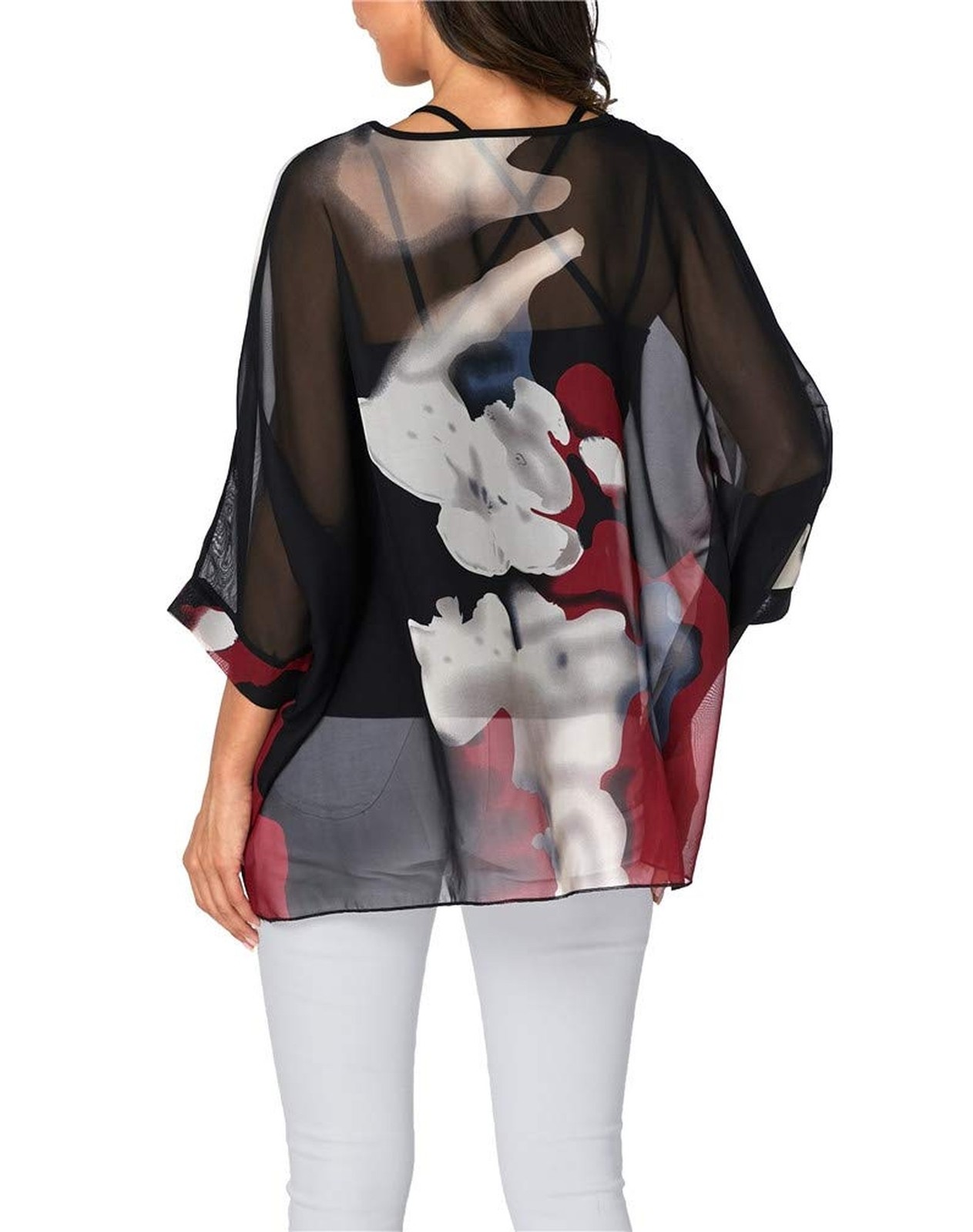 Plus Size Floral Chiffon Batwing Sleeve Tunic Blouse Boho Off-Shoulder Beach …