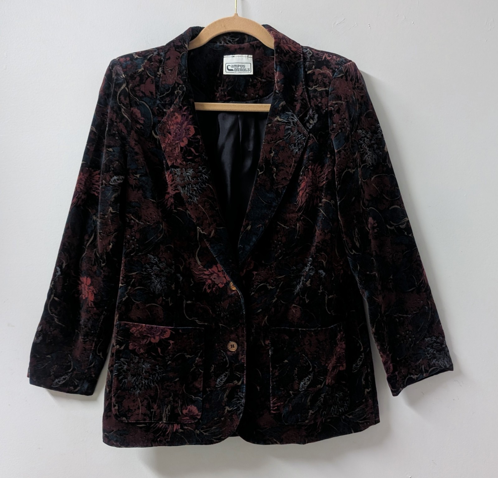 Vintage 70’s Campus Casuals Velvet Burgundy Floral Witchy Blazer Jacket S