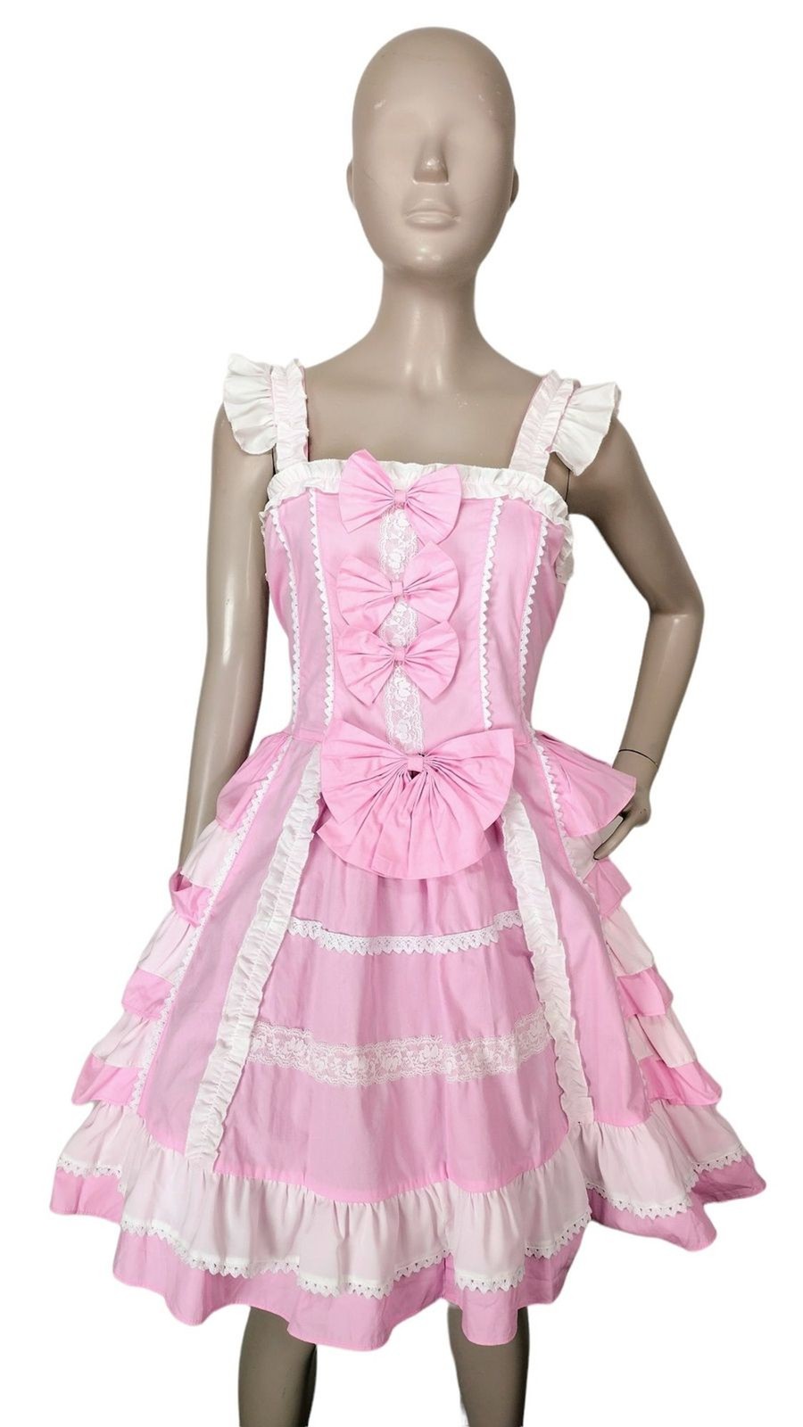 VTG 90s Lolita Bows Ruffles Lace Corset Princess Palace Fairycore Pink Dress