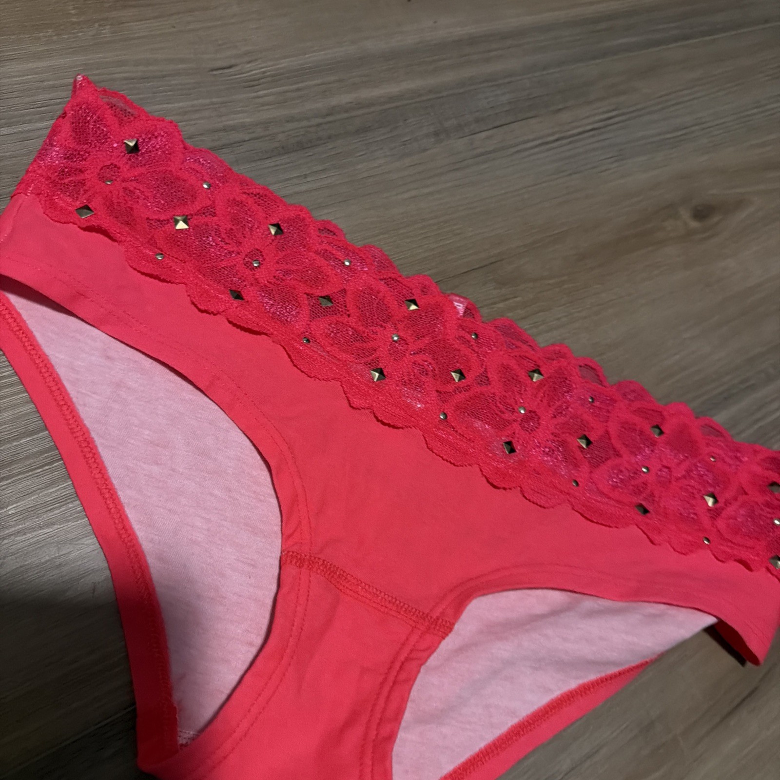 Vintage PINK Victoria’s Secret Panties Extra Low Rise Hipster 2014 Lace Bling S