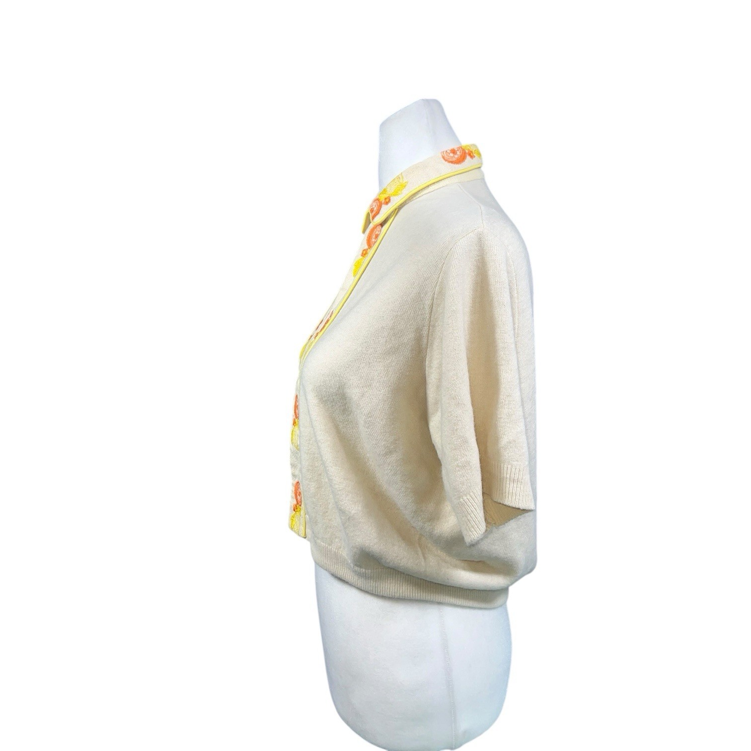 CITRUS FRUIT SALAD KNIT SWEATER ART DECO SWING ROCKABILLY VTG MCM MOD CARDIGAN