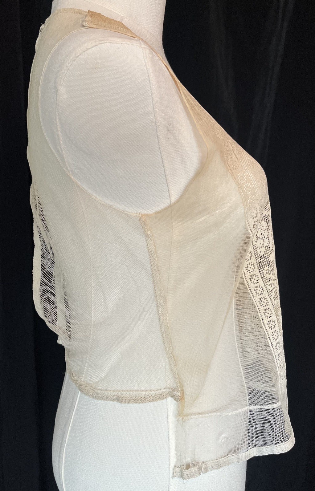 Antique Edwardian Sheer Net Camisole Lingerie Filet Lace French Knots Tulle S