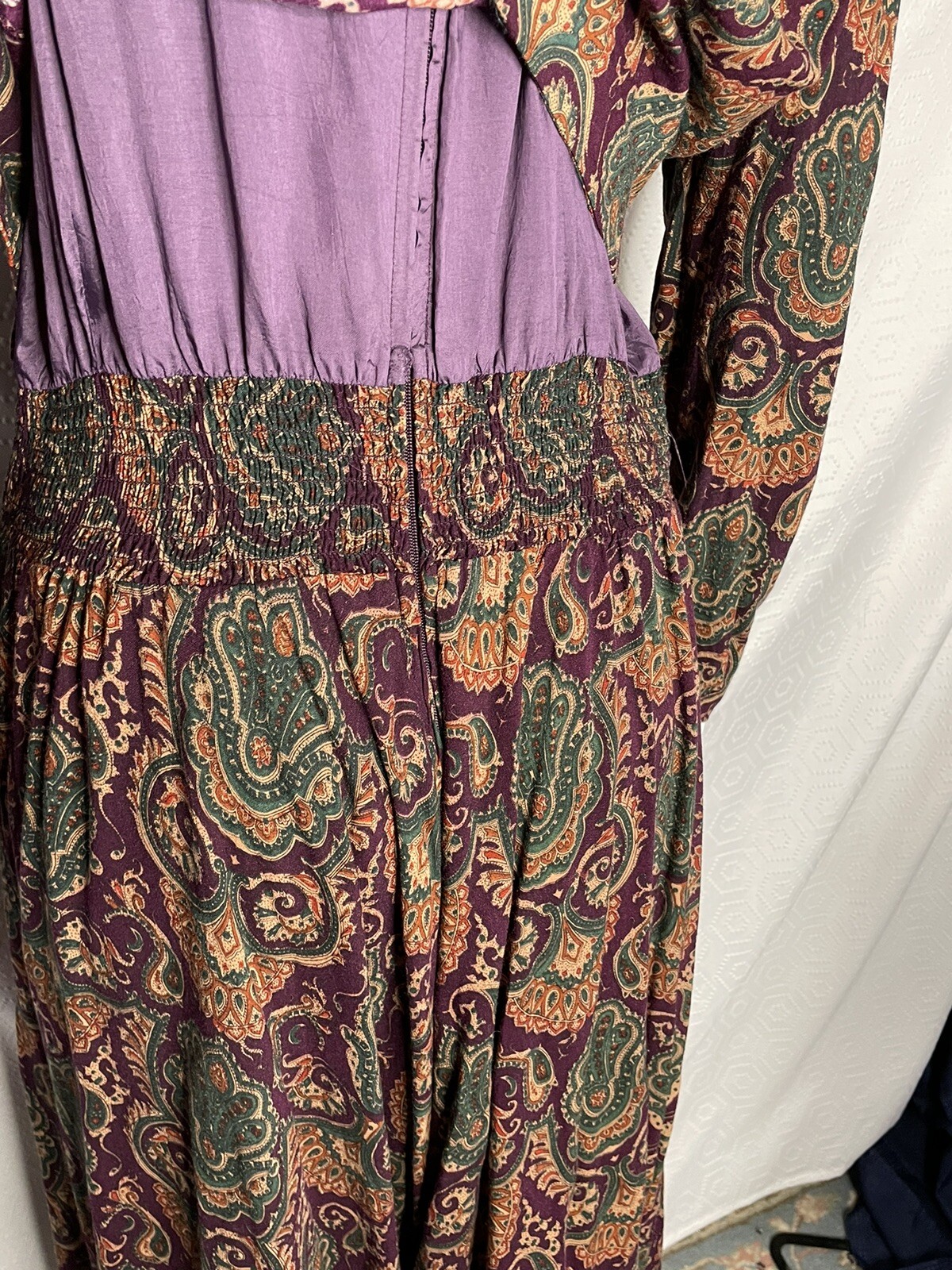 Karin Stevens 80s Vintage 2 Pc Midi Dress 14 Paisley Velvet Collar Jewel Tones