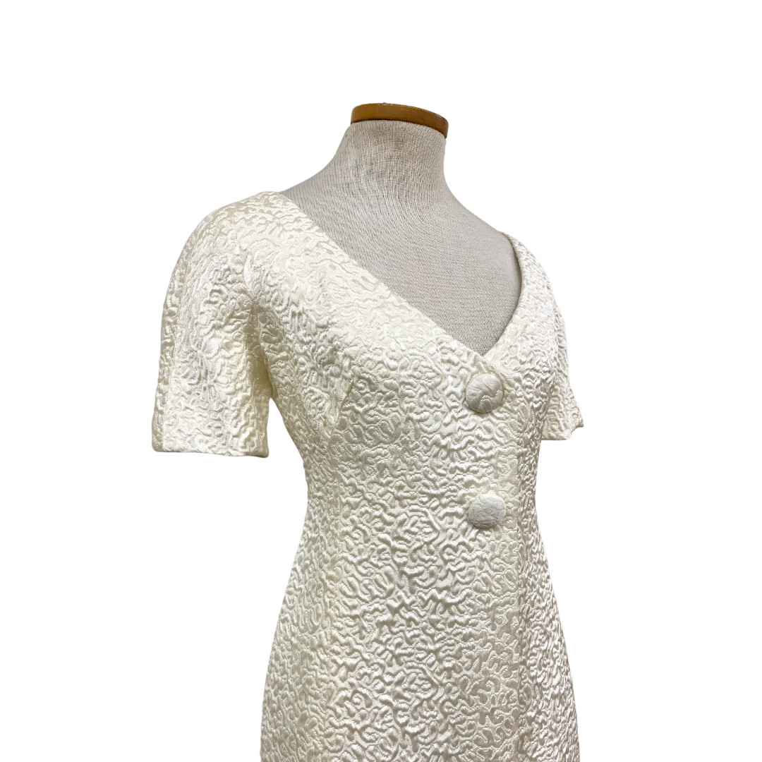 Vintage 1970s Werlé Beverly Hills Bridal Brocade Ivory 2pc Set Mini & Midi Dress