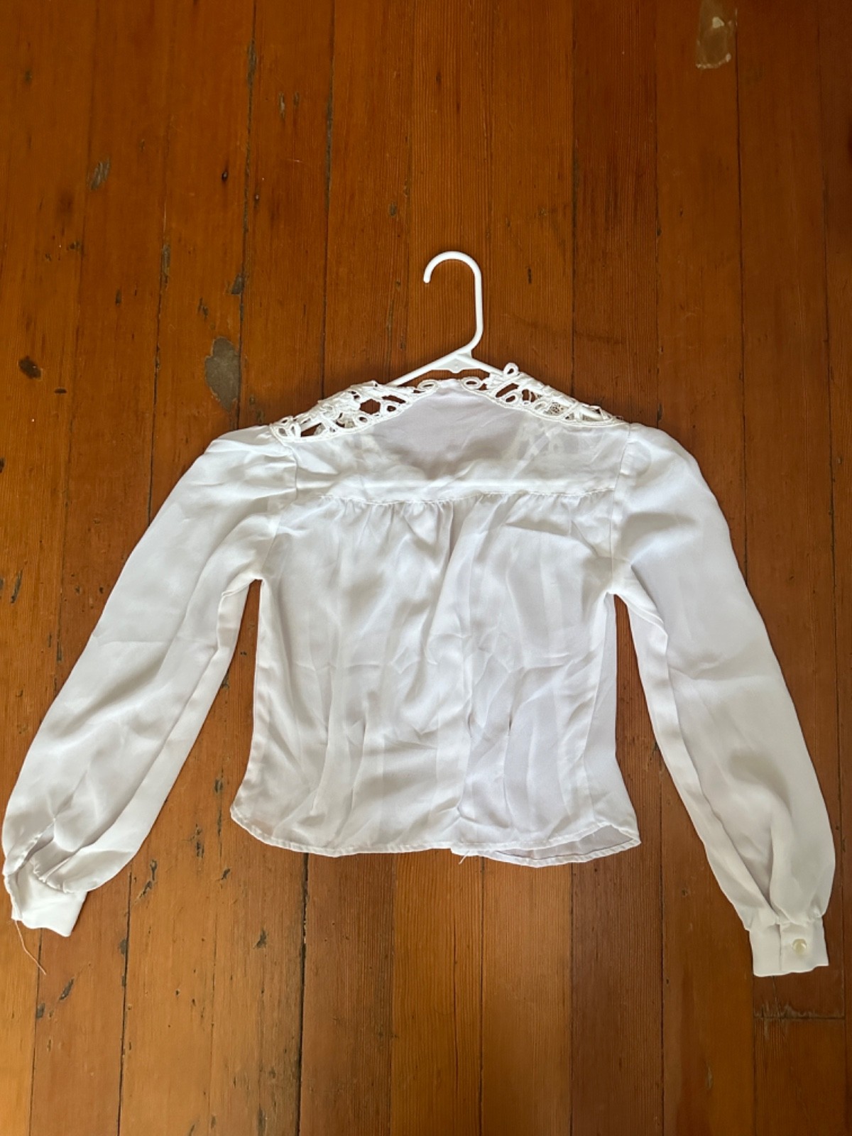 Vintage 70’s Boho Lace Yoke Patchwork Long Cuff Sleeve White Button Up Blouse