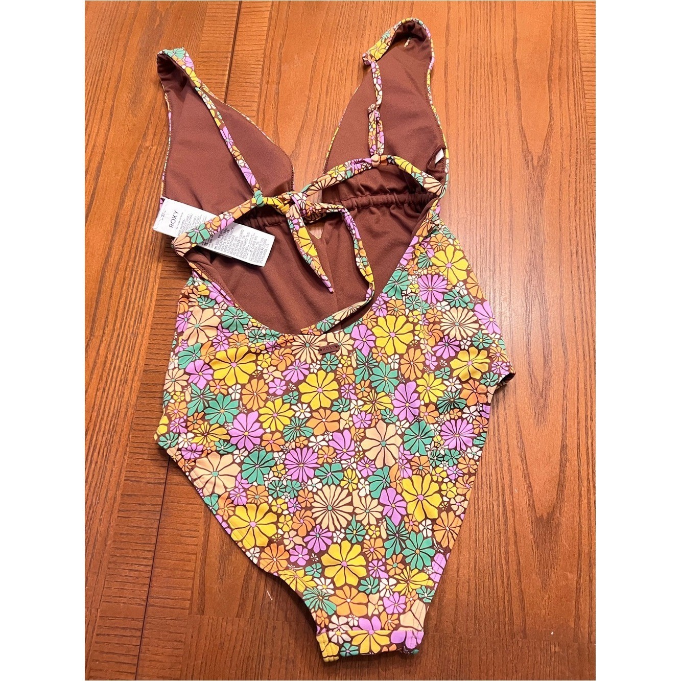 Roxy Retro-Inspired Eco All About One Sol Piece Deep V-Neck Swimsuit Size Medium