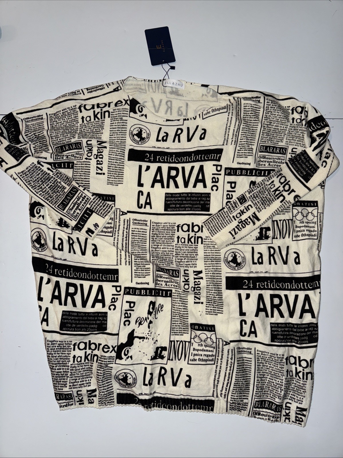 Ellazhu Women’s Newsprint Larva 3/4 Sleeve White/Black See Pics For Measurements