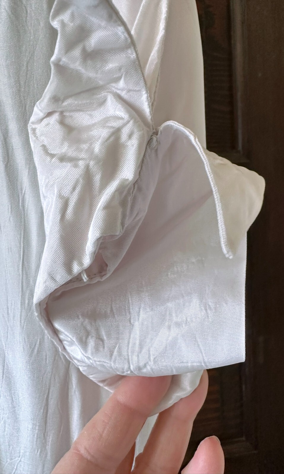 Vtg 40’s 50’s White Acetate Dress Rockabilly Formal Stand Up Collar Zip Long