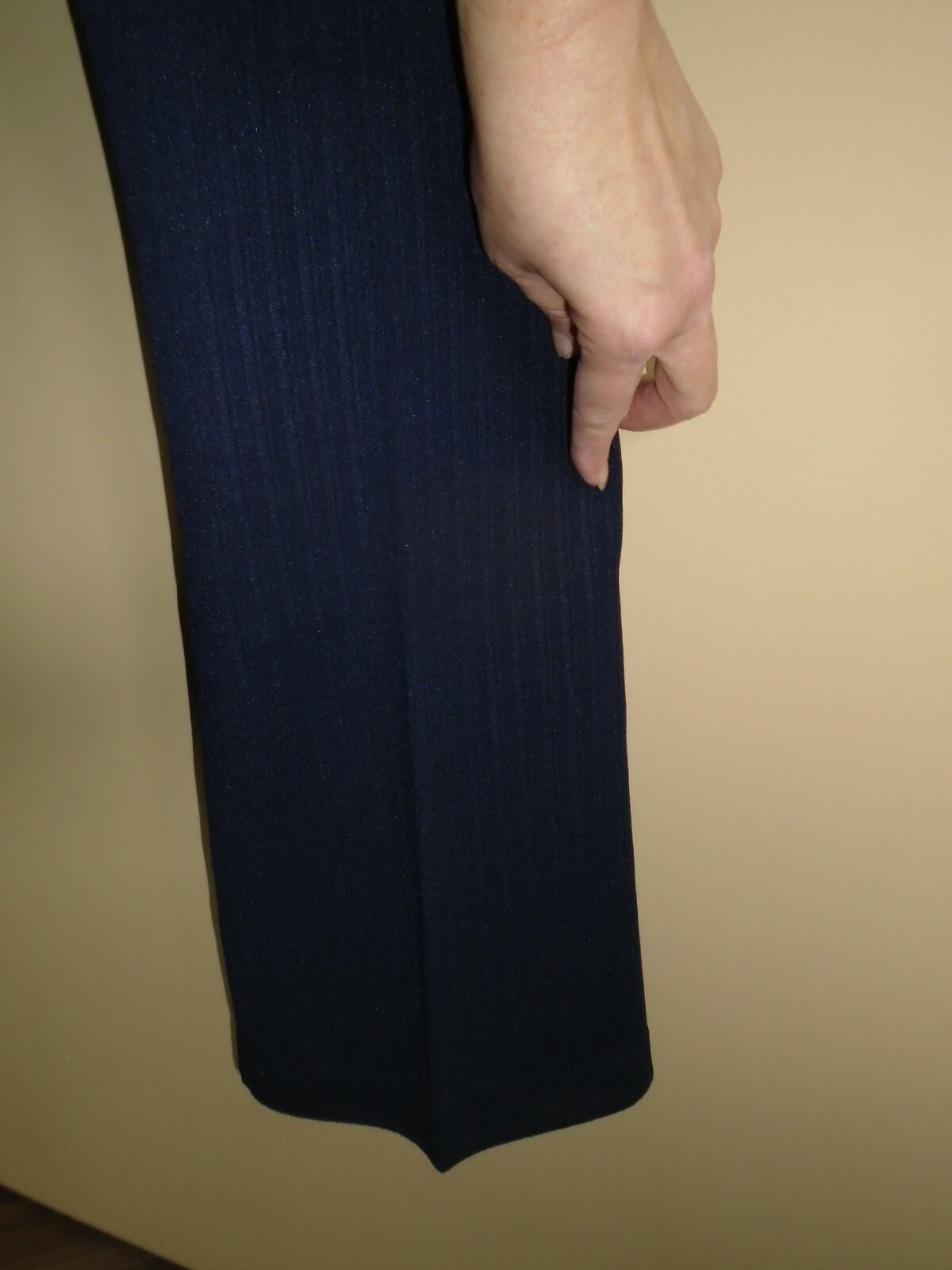 Ladies VTG 1970s Navy Blue Lines Textured Poly Dress Pants Sz 12 Petite NWT