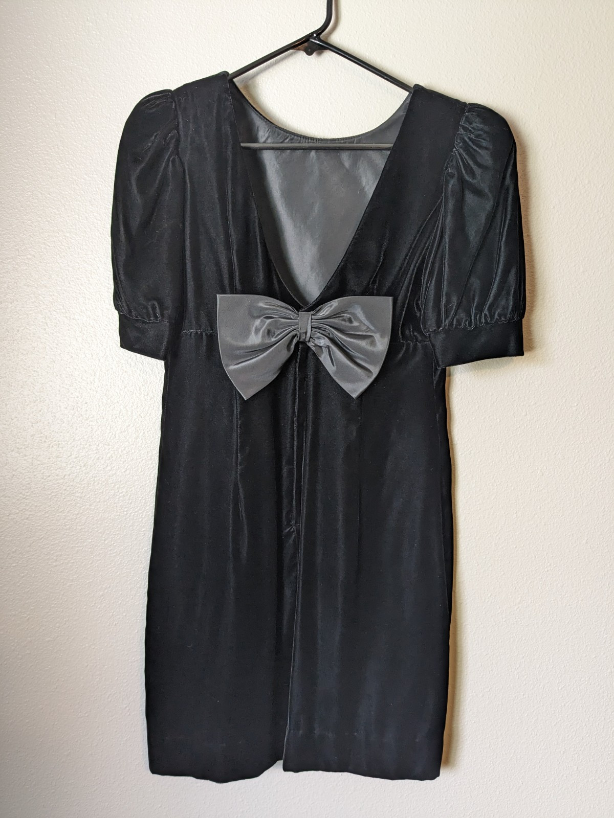 Vtg 90s Lanz Originals Black Velvet Mini Dress SIZE 8 Princess Seamed USA Velour