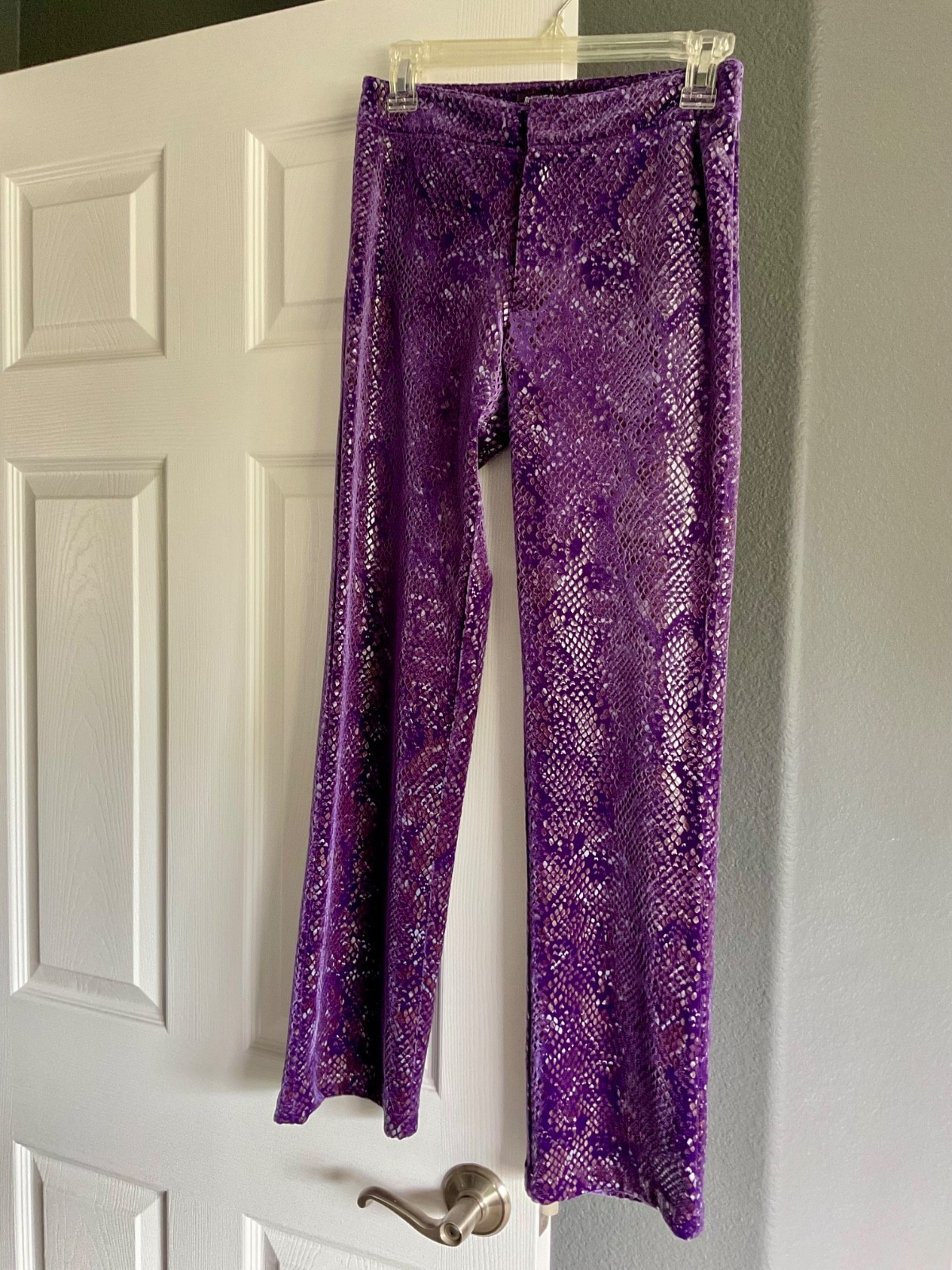 Vintage 90s Betsey Johnson Purple Snake Skin Stretch Pants Burnout Punk Velvet