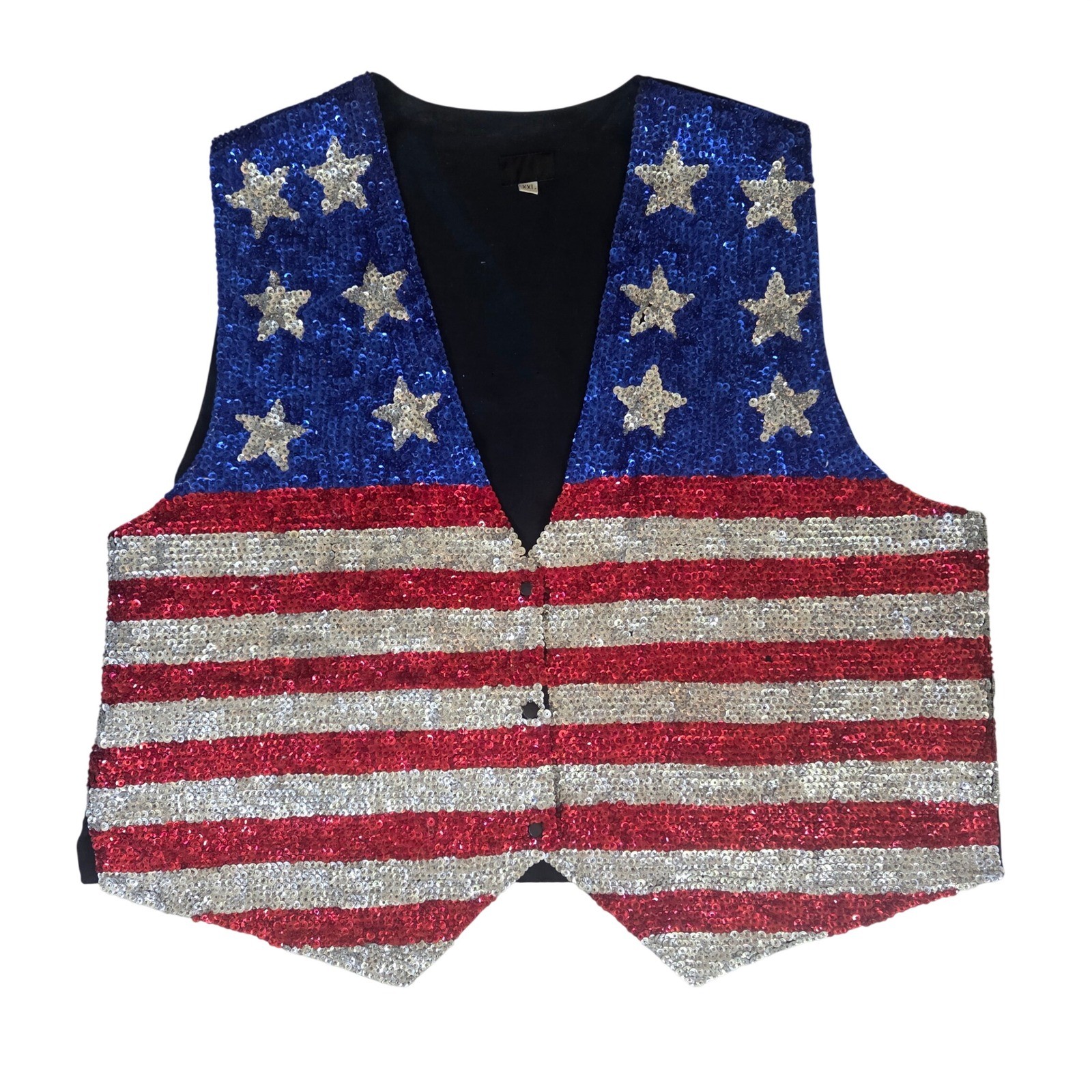 Vintage American Flag Sequin Vest XXL 4th of July Patriotic Stars Stripes USA