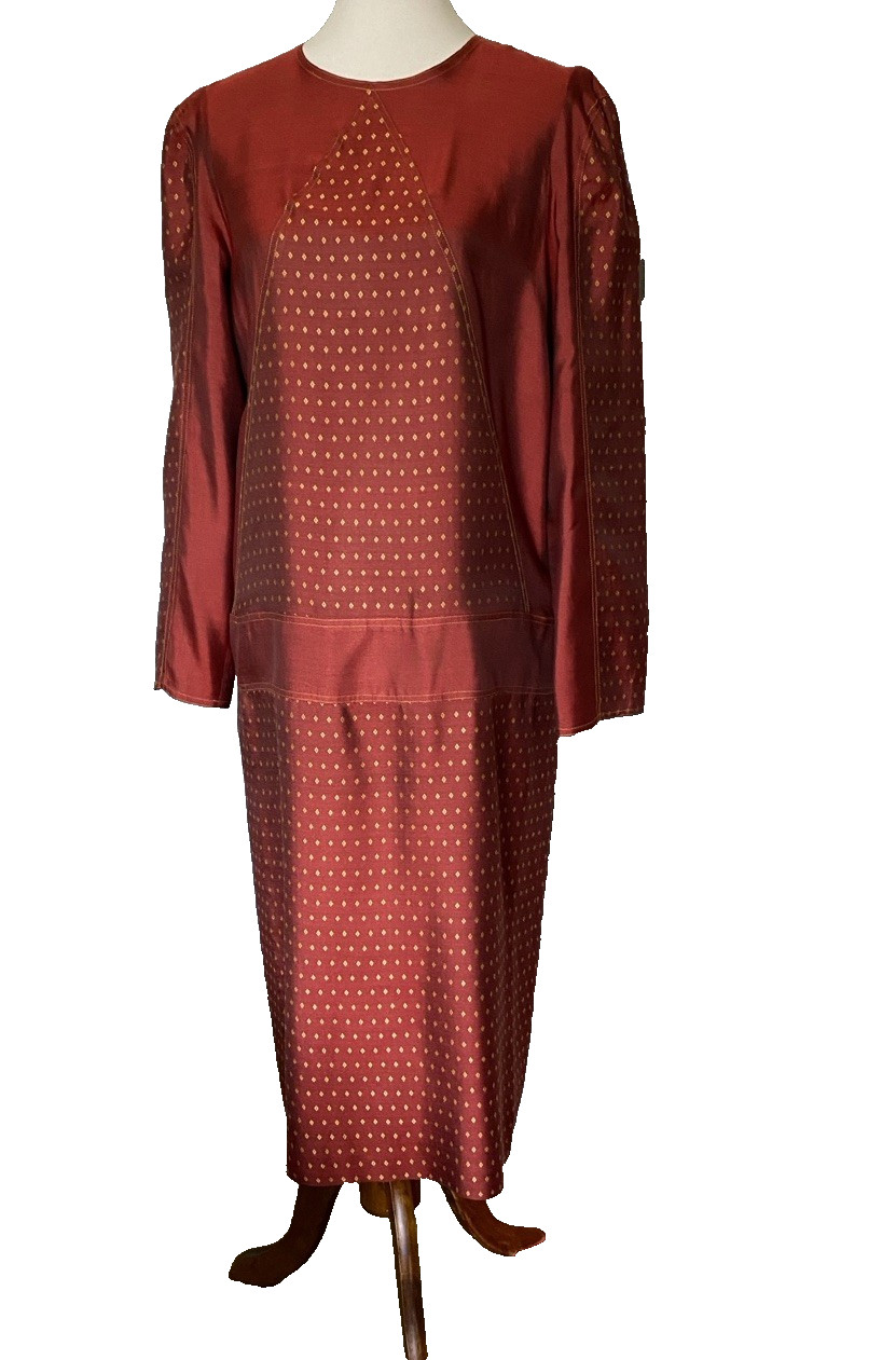 Christyne Forti Vintage Midi 100% Silk Red Dress Women’s Size 12 Lining 1980s