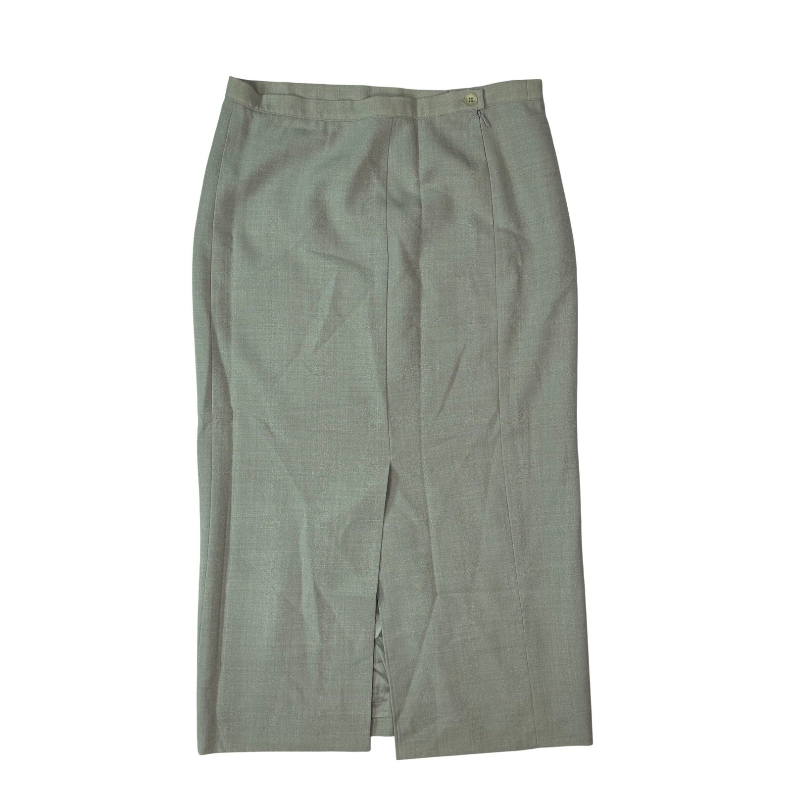 Laura Ashley Vintage Minimalist Cottagecore Womens Pencil Maxi Skirt Sage Wool
