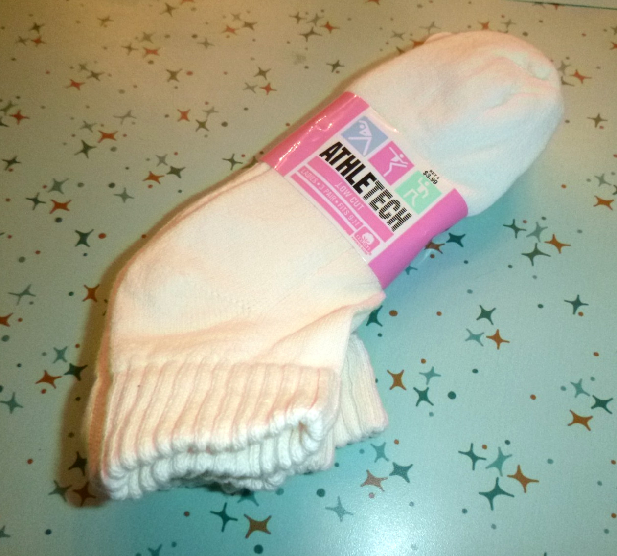 NOS Pkg of 3 Pairs Vtg Athletech Low Cut Socks White Kmart Made in USA