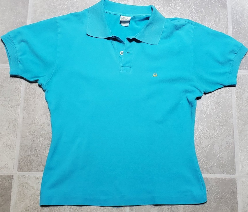 Vtg 80s TURQUOISE BENETTON Styled In Italy SHORT SLEEVE POLO SHIRT USA Size S