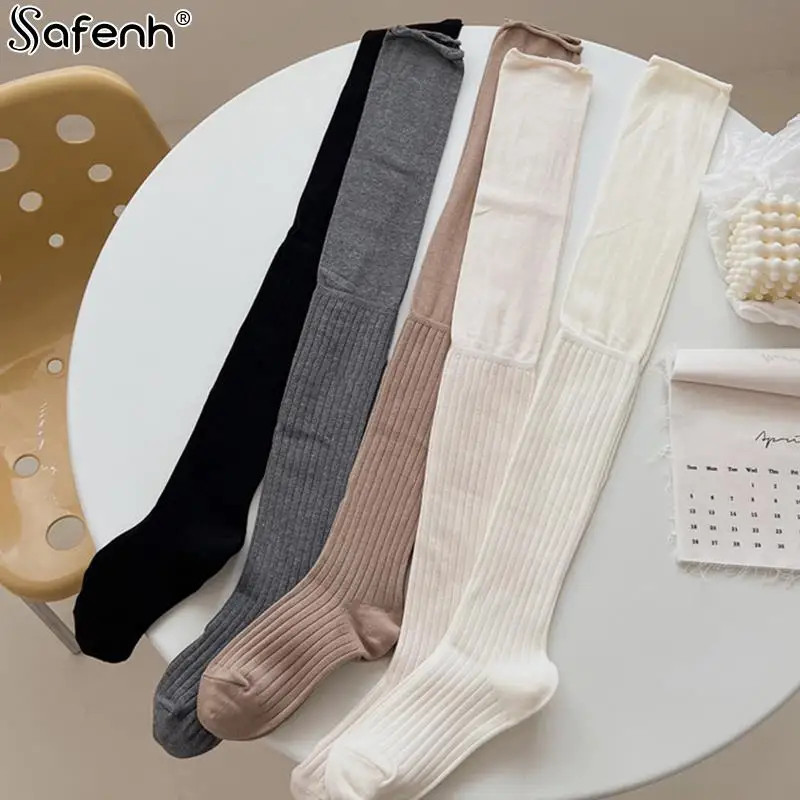 1Pair Knee Socks Women Knee-socks Lady Splicing Stockings Autumn Winter High Tub