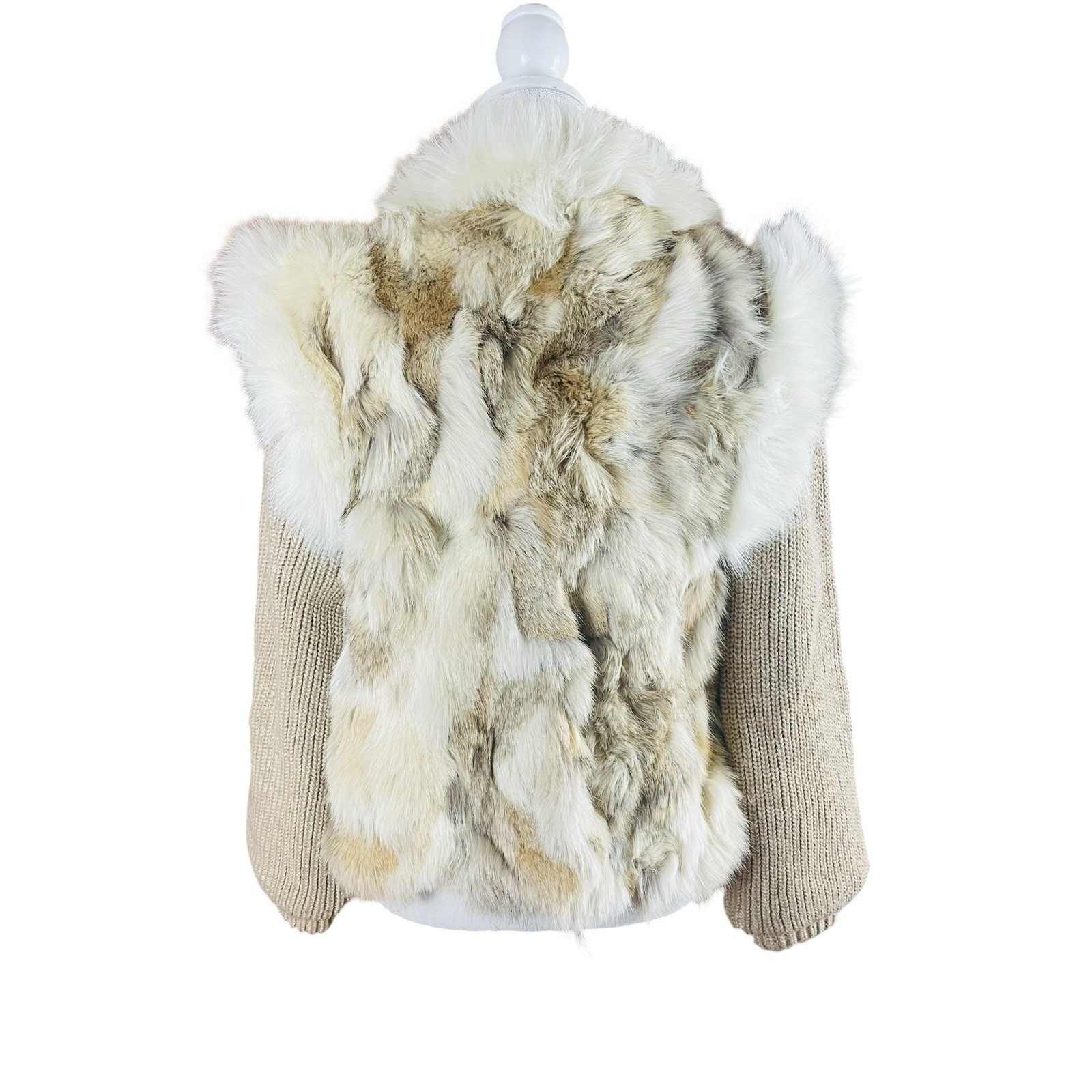 Vintage Chic Genuine Fox Fur Jacket Vest Knit Sleeves Women’s Size Small