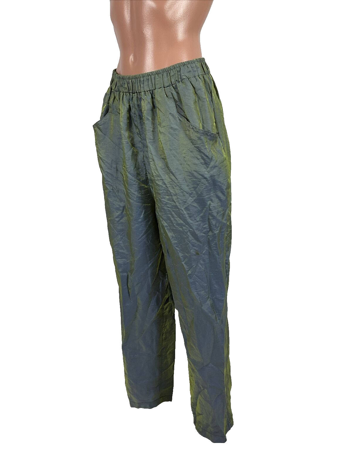 80s 90s Shiny iridescent Purple Green Tracksuit Jacket Pants Vintage L Striped