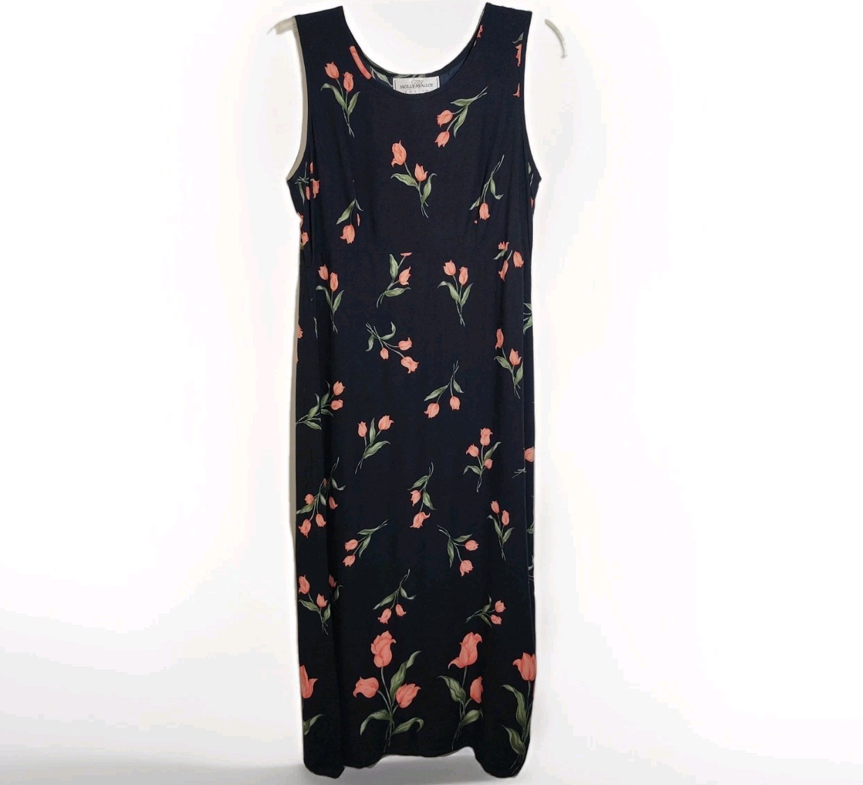 VINTAGE 90’s Molly Malloy 10P Calla Lily Floral Black Coral/Pink Maxi Dress Y2K