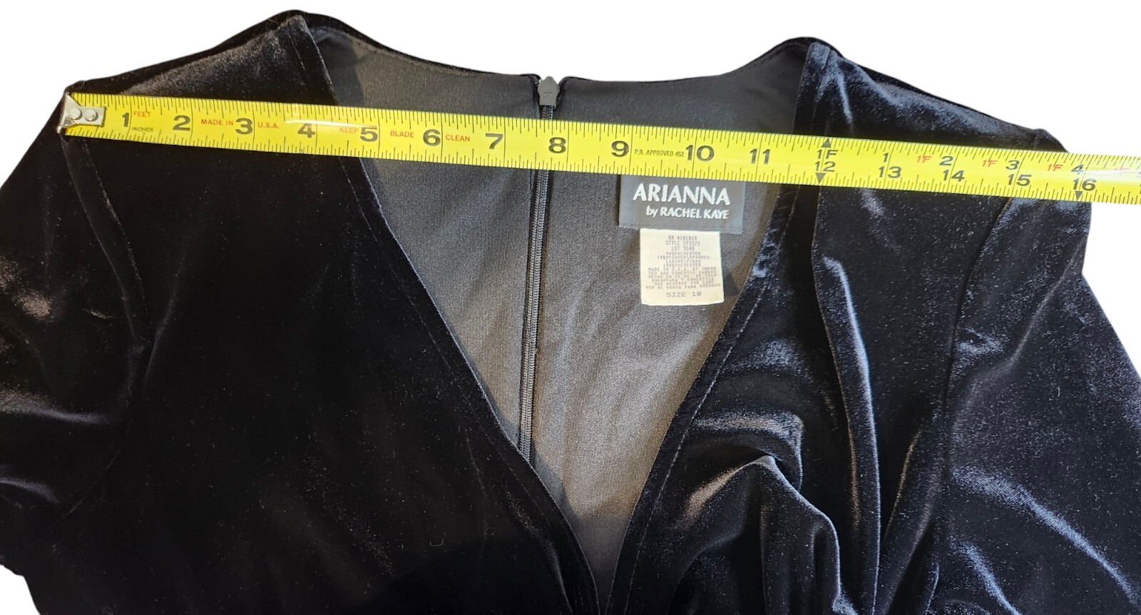 VTG Arianna By Rachel Kaye Black Velvet L/S Formal Dress W/side Rhinestone Jewel