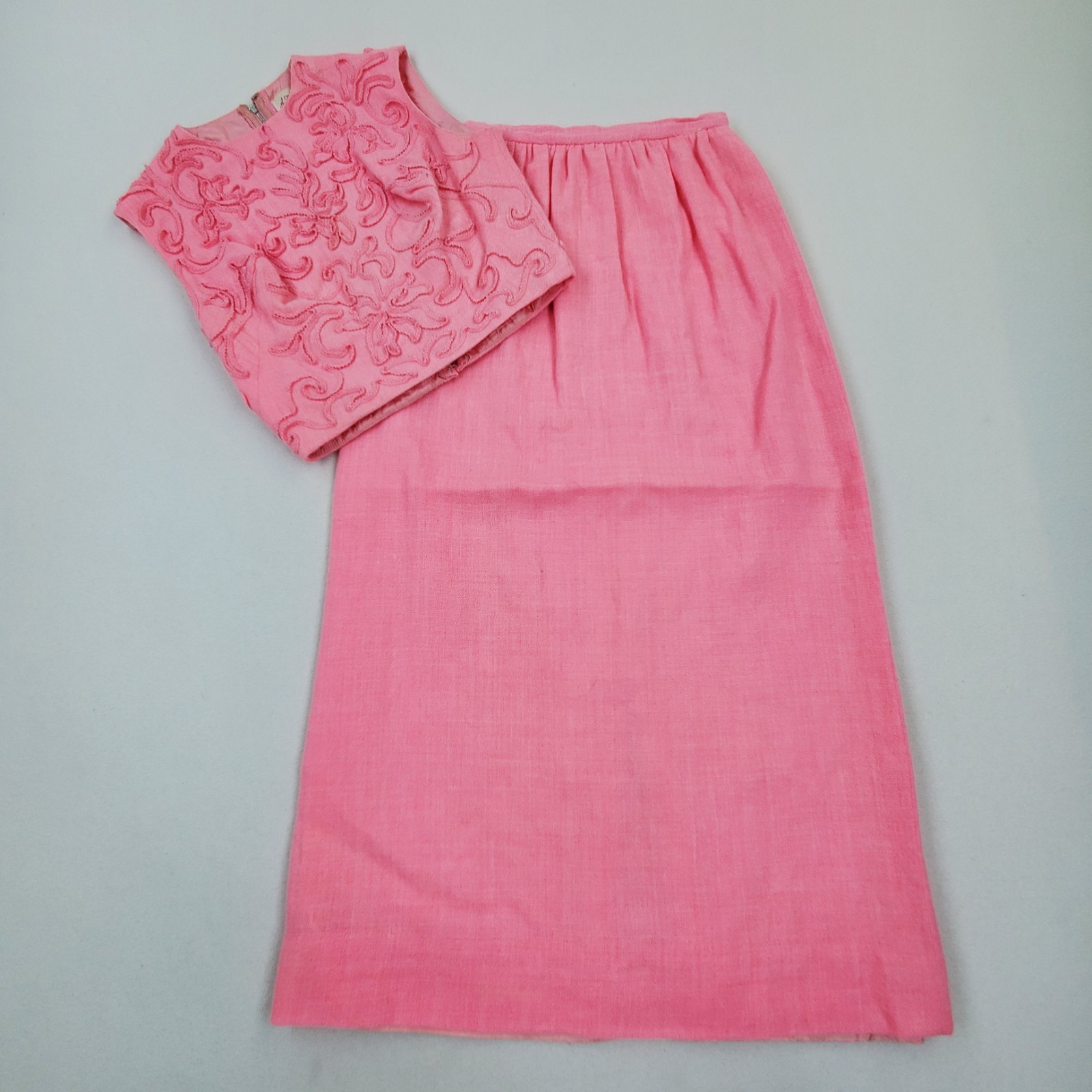 Vintage 50s 60s A.F. Boutique Anne Fogarty Coral Pink Dress SET Skirt Top