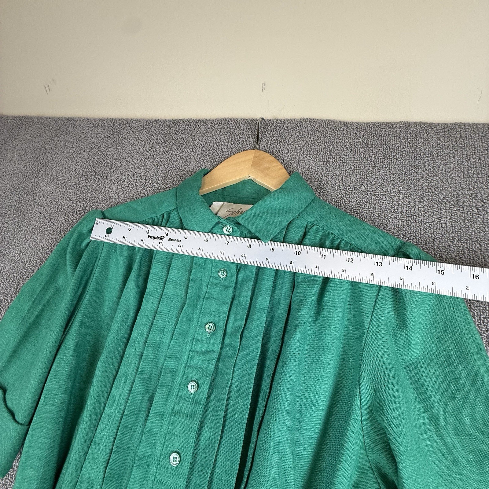 VTG 70s Schrader Sport Green Shirtwaist Dress ILGWU Union Made Pleated Sz 12