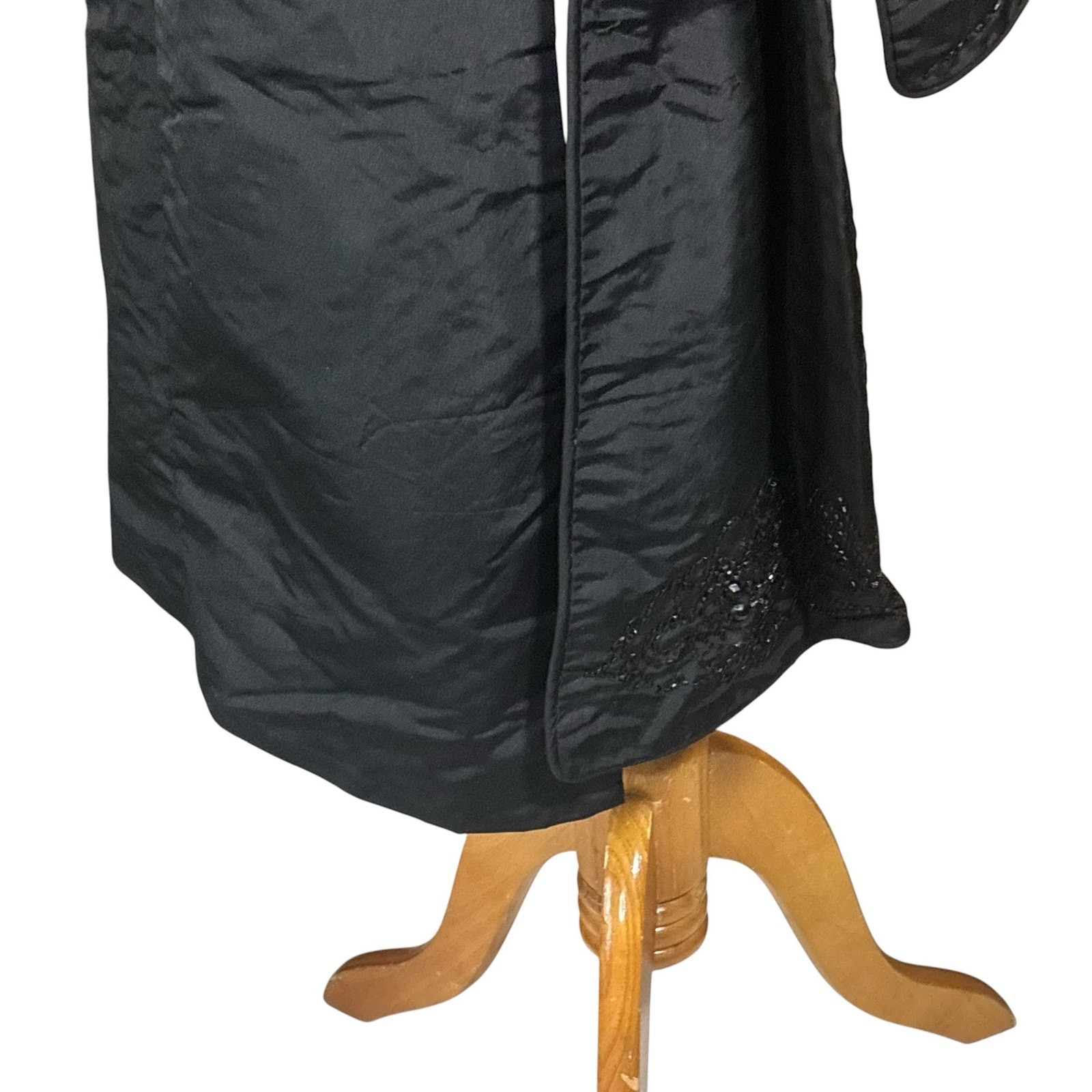Antique 1890s Victorian Black Silk Mourning Coat Jet Beaded Tailcoat Jacket