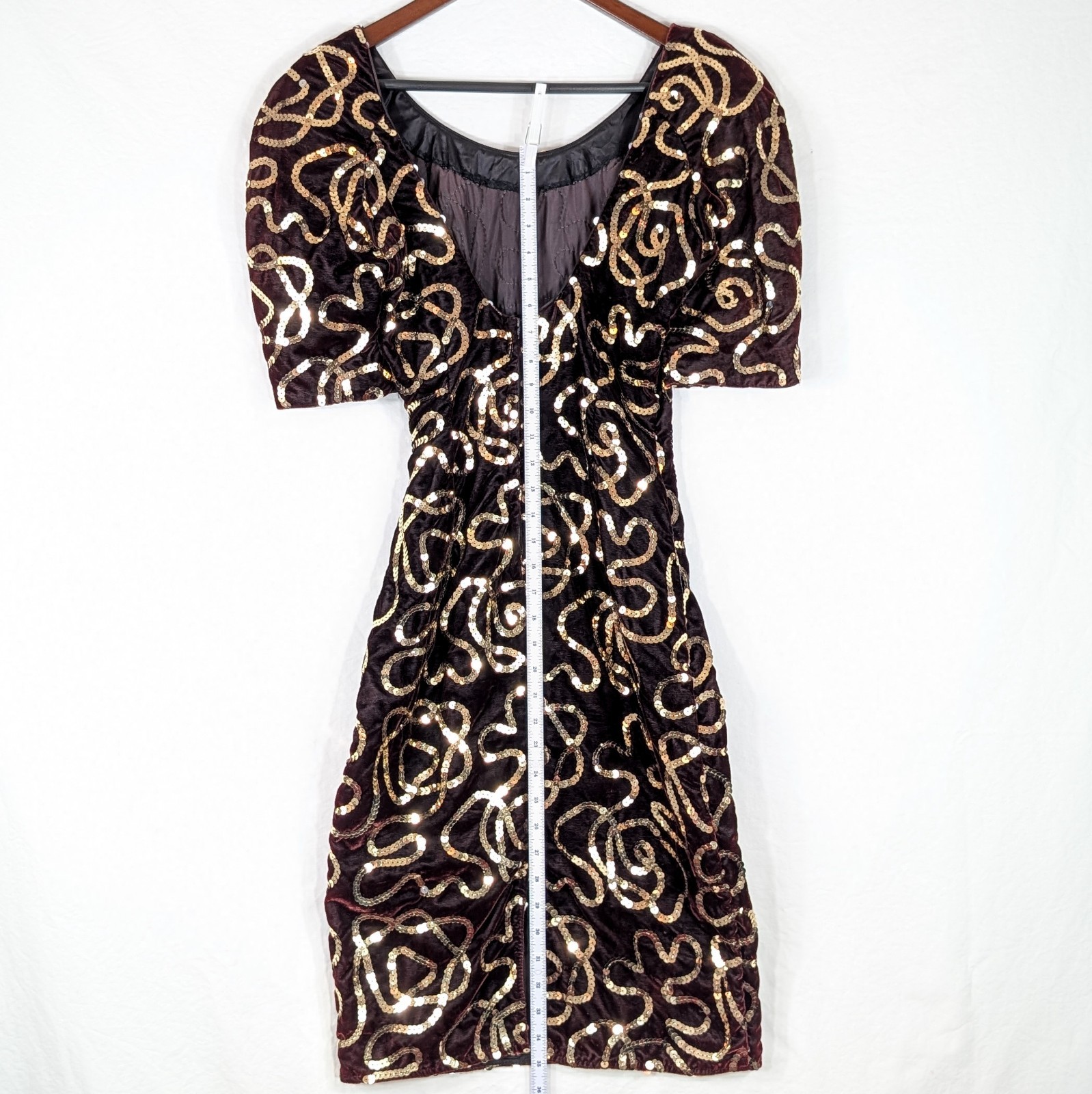 Vtg 80s Midnight Glo Burgundy Velvet Gold Sequin Dress Small Wine Party Cocktail