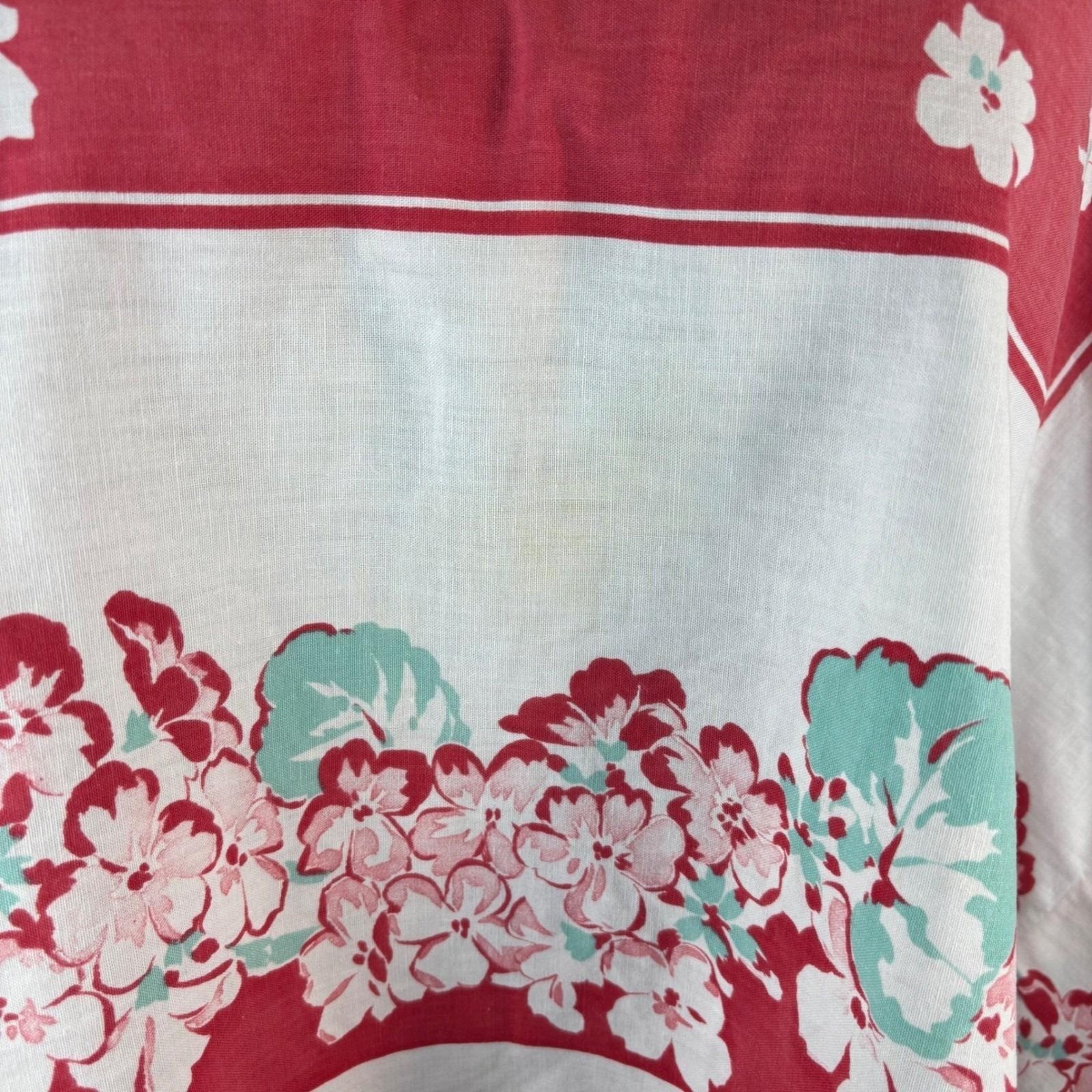 OS Plus Vintage Handmade Floral Tablecloth Caftan Top Red Wht Turquse Split Neck