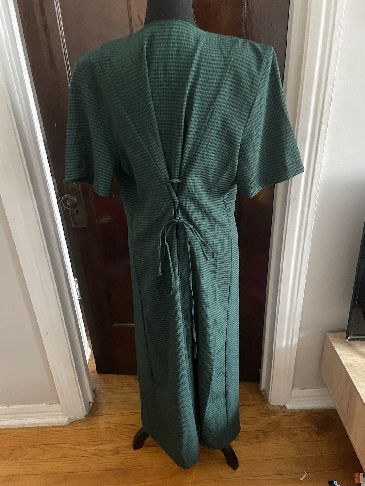 Fashion Bug Vintage 90s Green Gingham Midi Dress Womens 16 Office Wear To Work