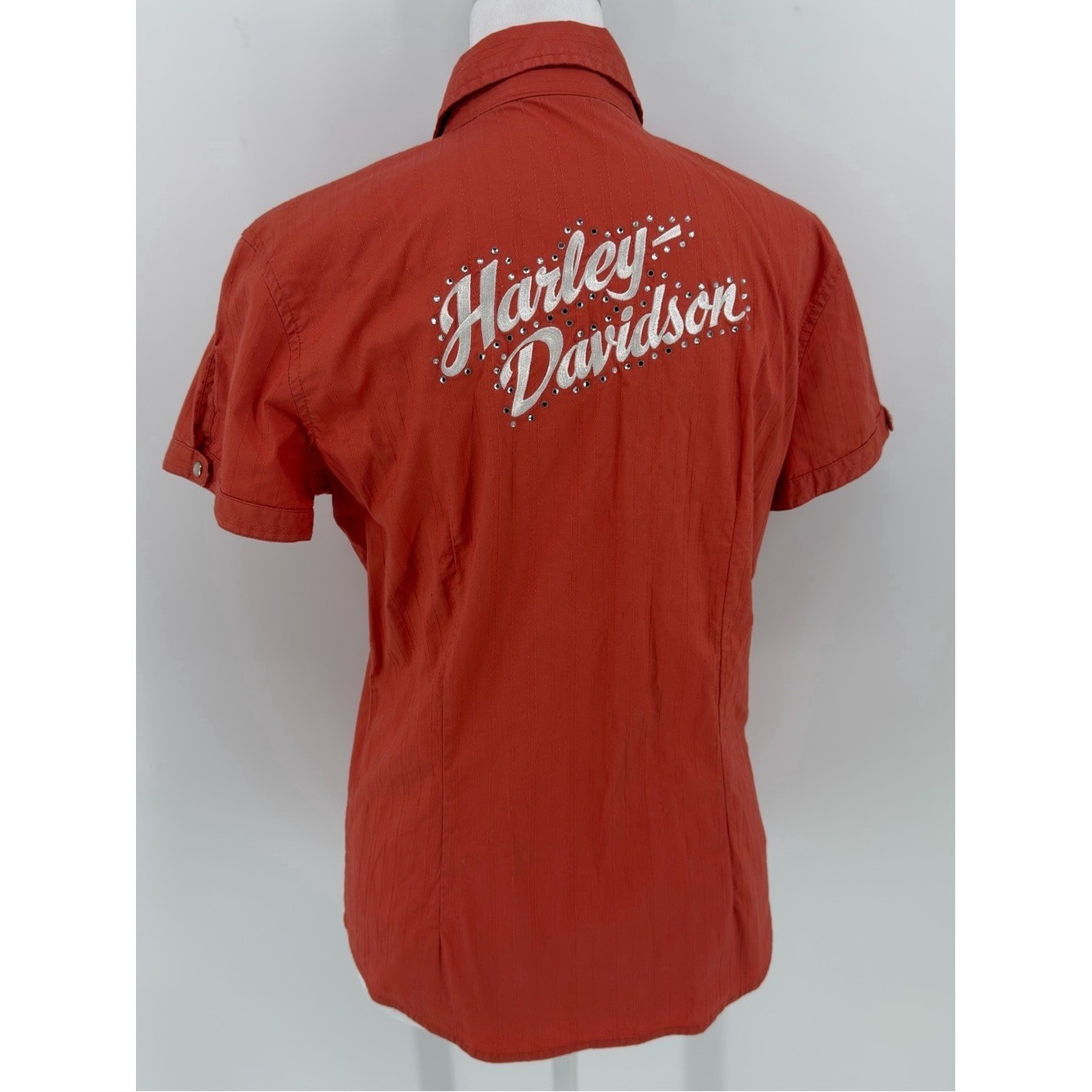 Vintage Harley-Davidson Women Short Sleeve Pearl Snap Rhinestone Shirt Biker