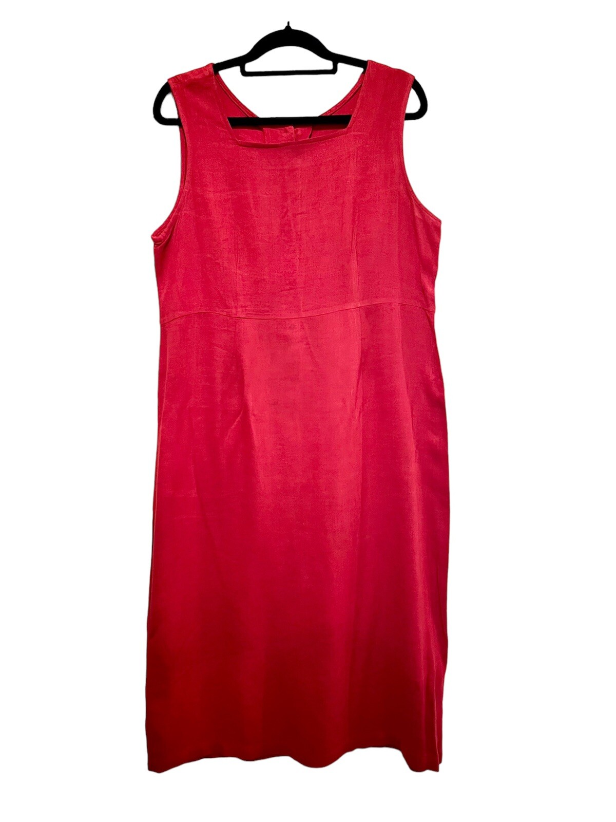 Vintage 90s Red Sleeveless Dress Flax Linen Blend Empire Waist Minimalist Sz 16