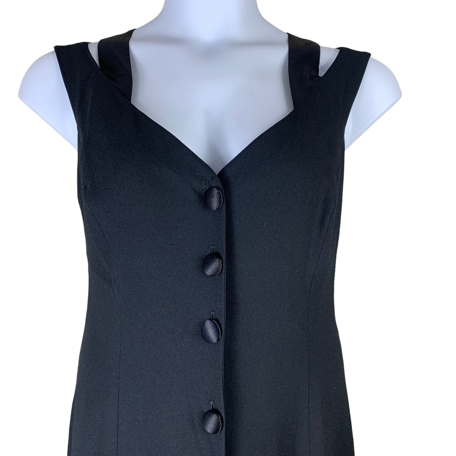 Vintage Dress Size 10 Black Button Sleeveless Strappy Back Laundry Shelli Segal