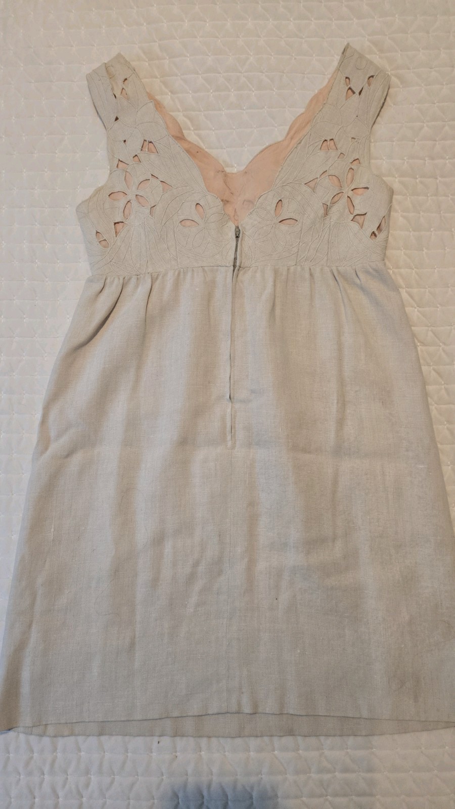 Ruth Clarage Vintage Tan Linen Dress Size 10 Made In USA Long Sleeve