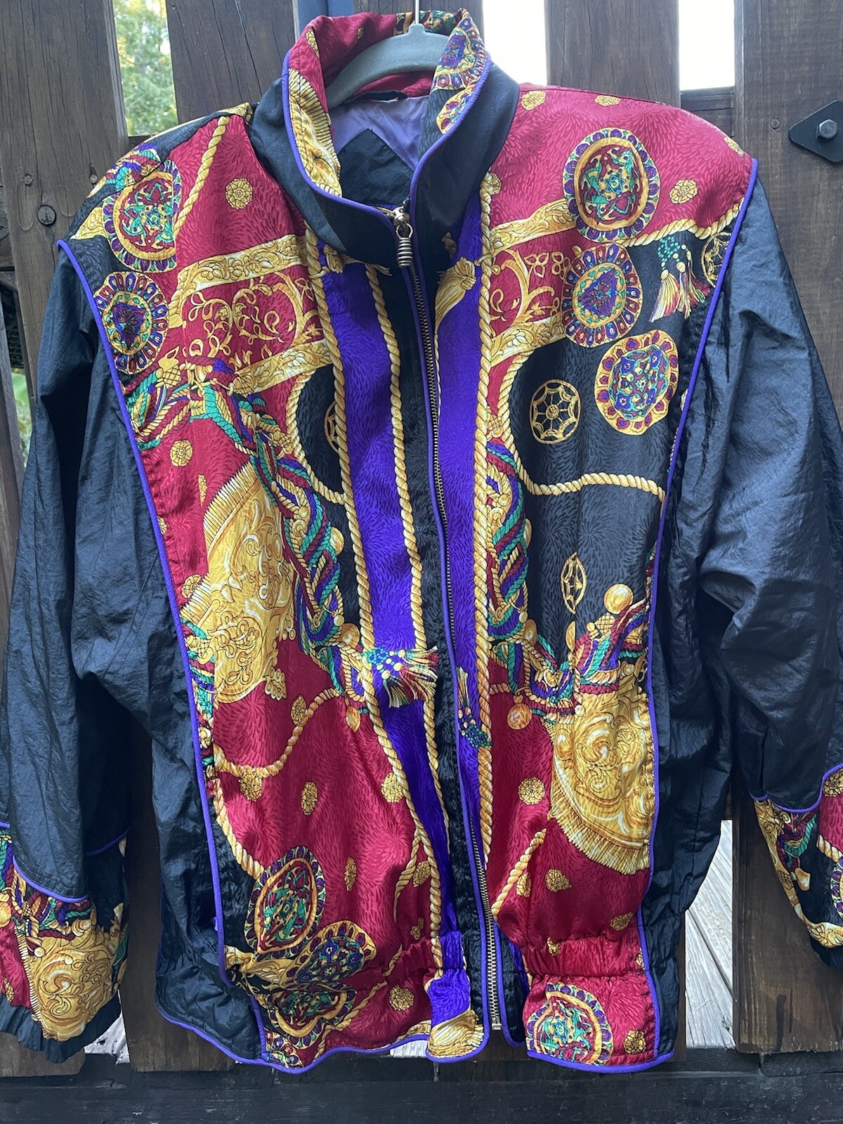 Vintage 90s Windbreaker Jacket Polyester Nylon Hollywood Regency S/M Track