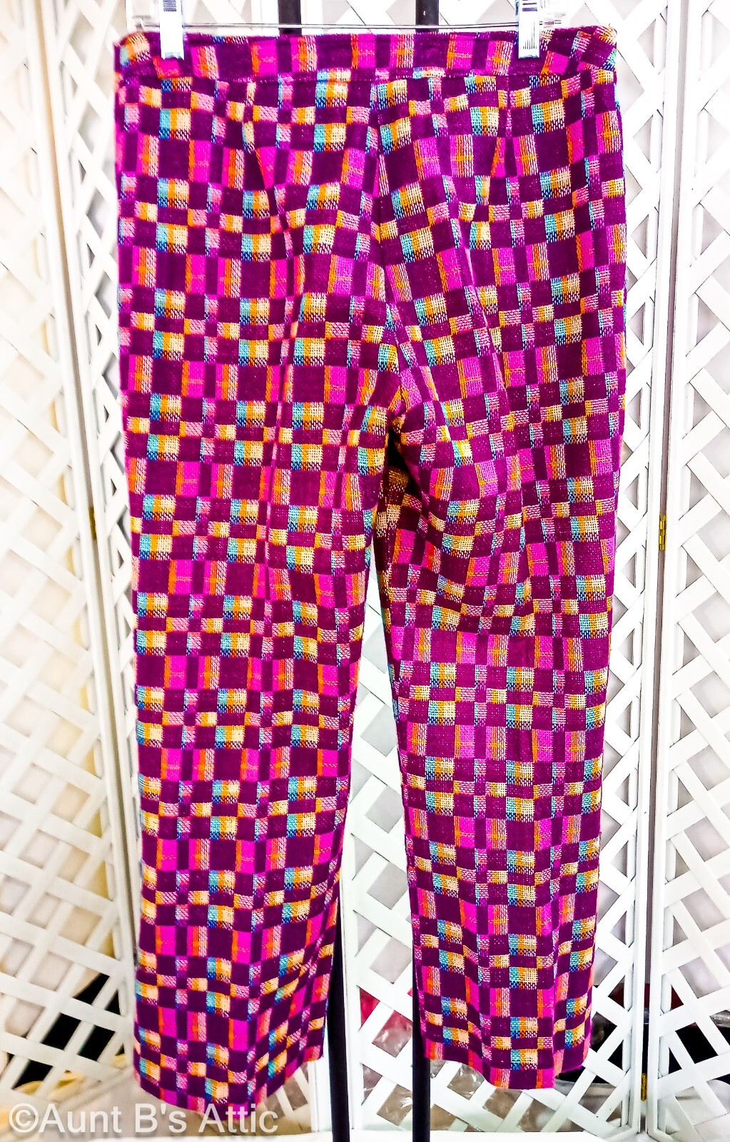 Vtg 60s-70s Raisa Ladies Multi Color Woven Acrylic Plaid Hip Hugger Pants VTG 16