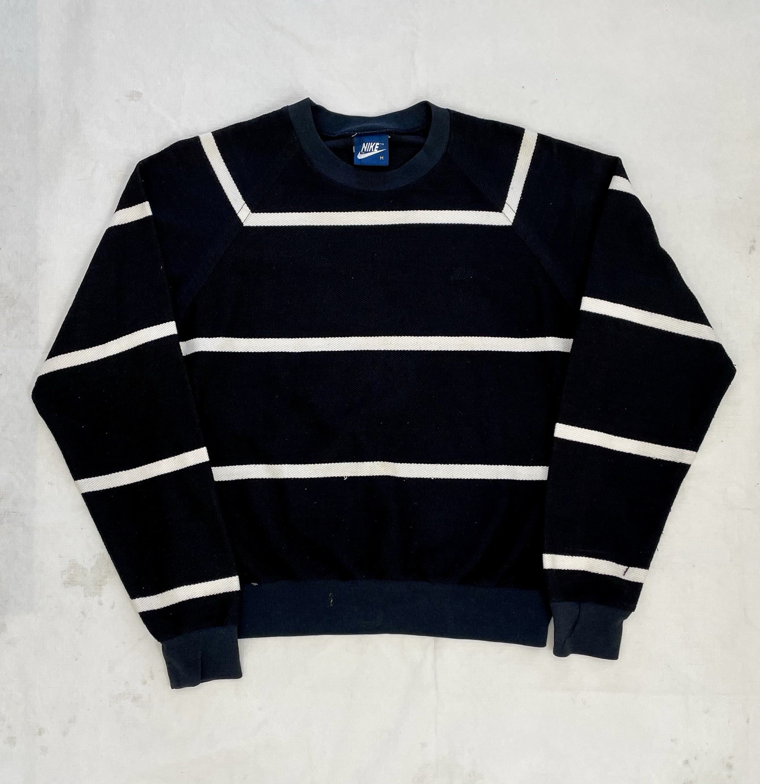 Vintage 80s Womens Nike Athletic Striped Sweater Black White Basic USA Light