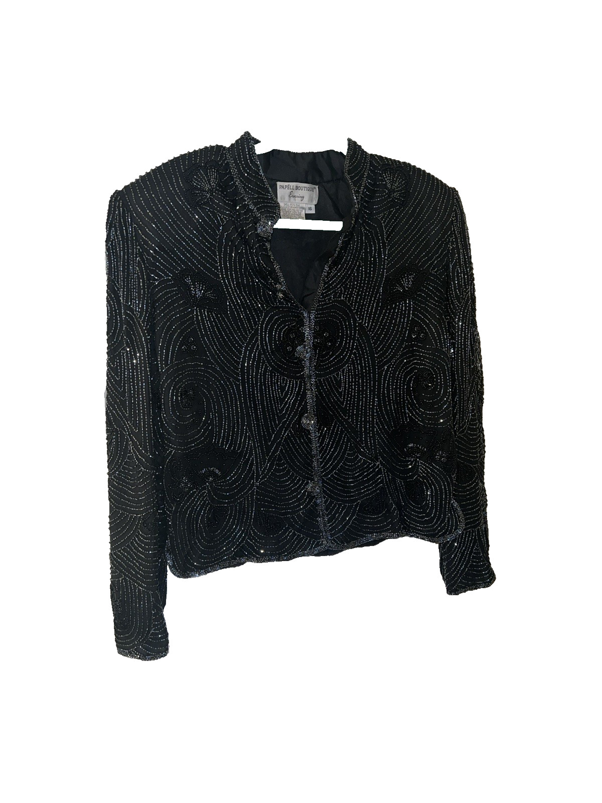 NWT Vintage 90s Adrianna Papell Boutique Black Silk Beaded Evening Jacket Sz 16