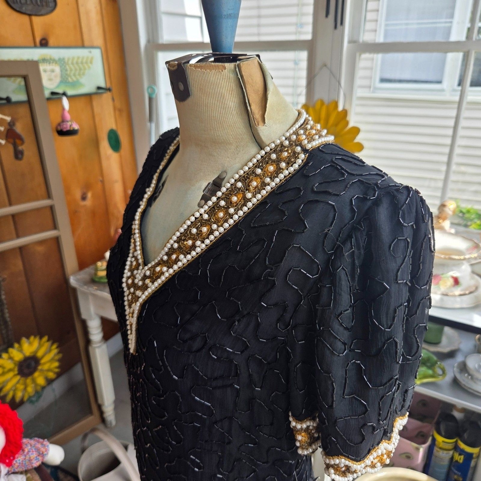 NWT Vintage 80s Laurence Kazar Vintage Top, Beaded With Pearls Silk Size Medium