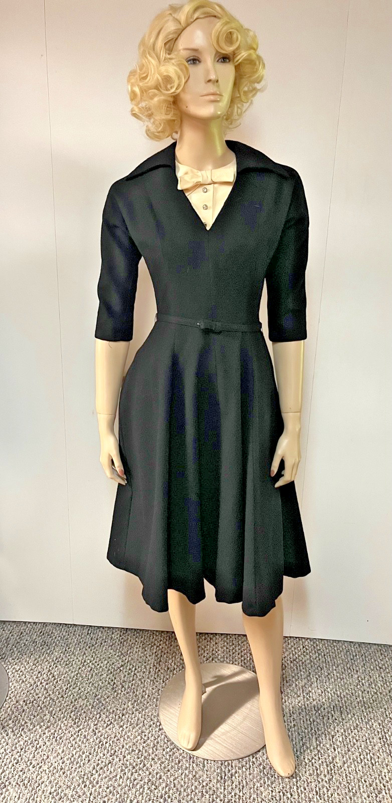 Vintage 1950s Alco Junior Bibbed Neckline Wool Business Cocktail Dress Bust 34