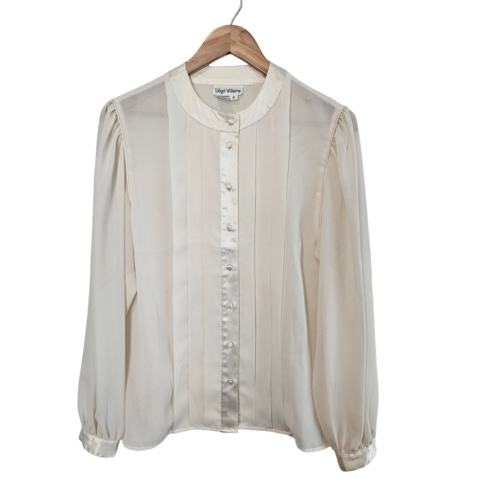 Vintage Lloyd Williams Blouse Womens Size 6 White 80s Silky Rock Glam Coquette