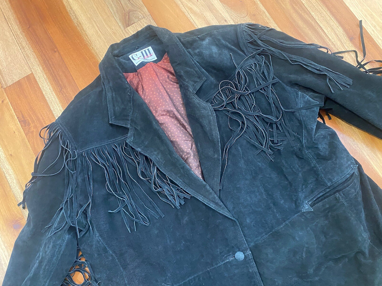 VINTAGE WOMENS G-III BLACK SUEDE LEATHER FRINGE PLUS SIZE 26-28 WESTERN COAT