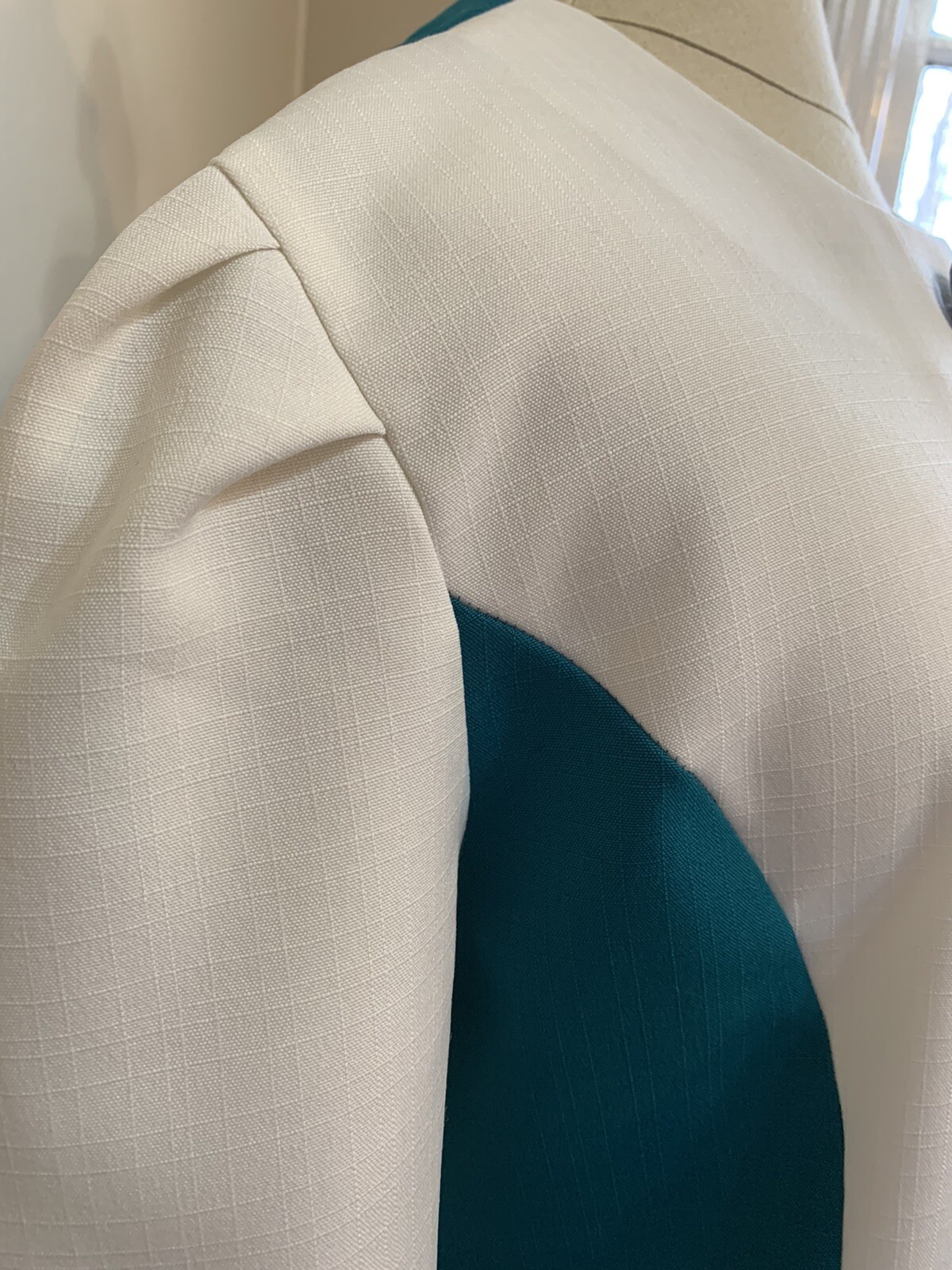 Vtg 80s Does 60s Secretary Dress Teal White Sz 16 Retro Flight Attendant Costume