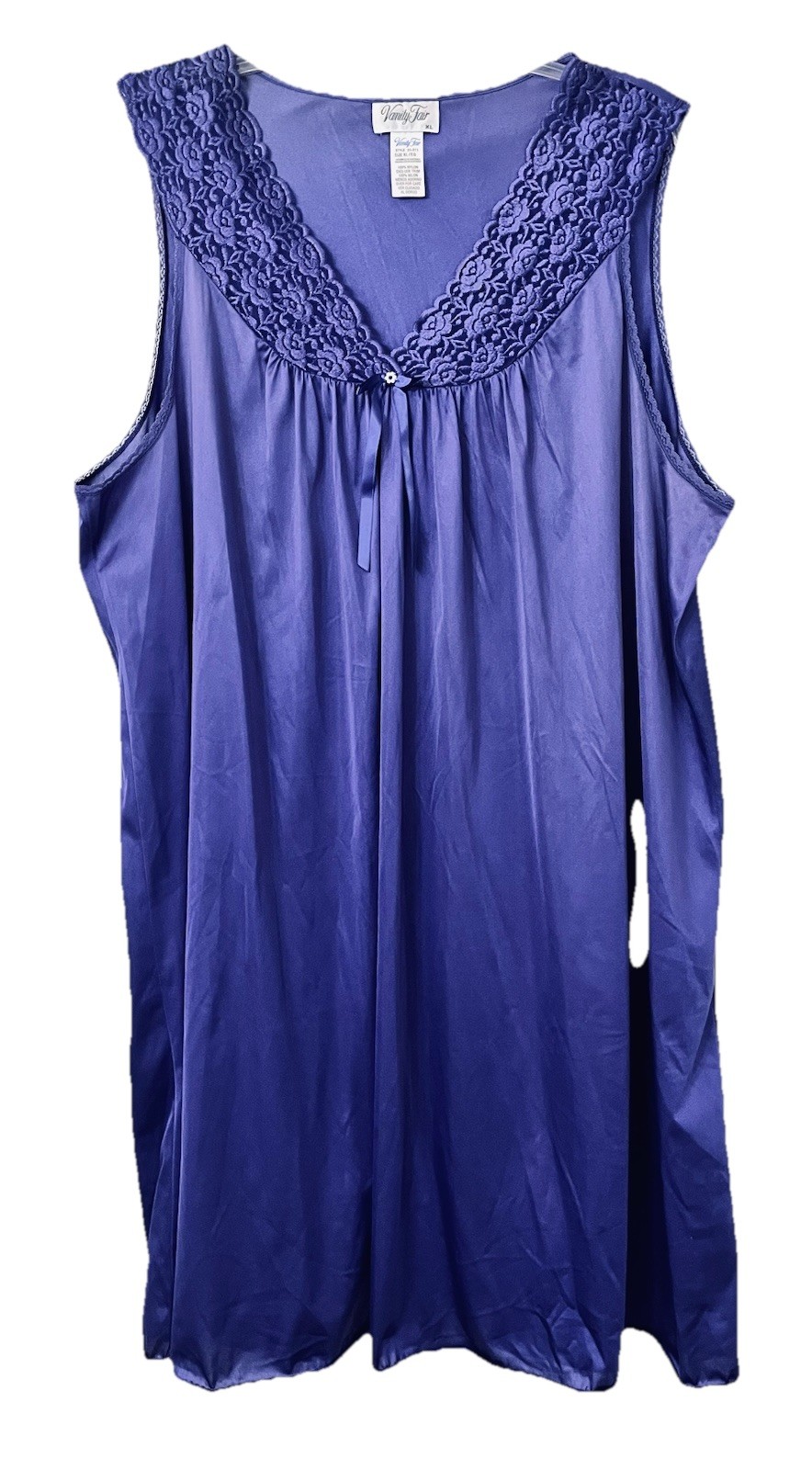 Vanity Fair Size XL Sleeveless Nightgown Blue Nylon Lace Trim Silky 30-879
