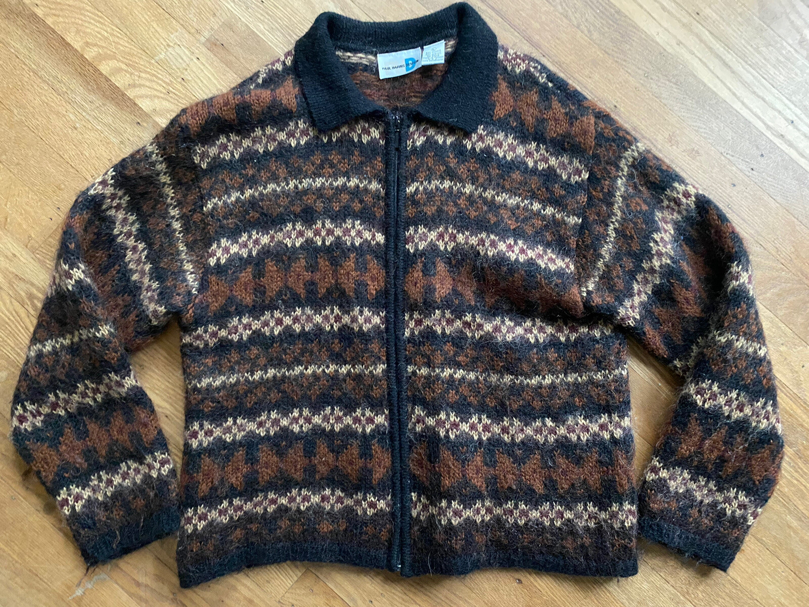 vintage 80s women’s MOHAIR full ZIP FAIR ISLE Sweater.large.made Taiwan ROC