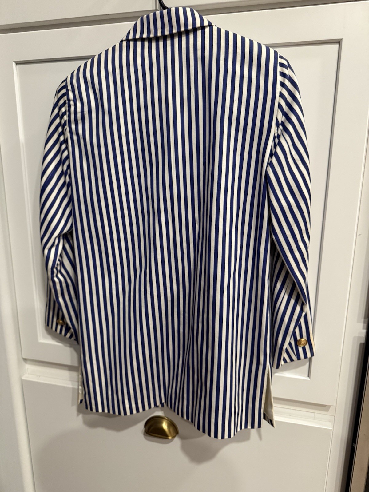 Vintage Liz Claiborne Collection Striped Blue White Blazer w/ Gold Buttons