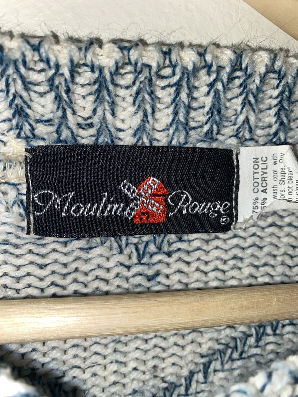 Vtg Moulin Rouge Cropped Sweater Geometric Textured Sz L