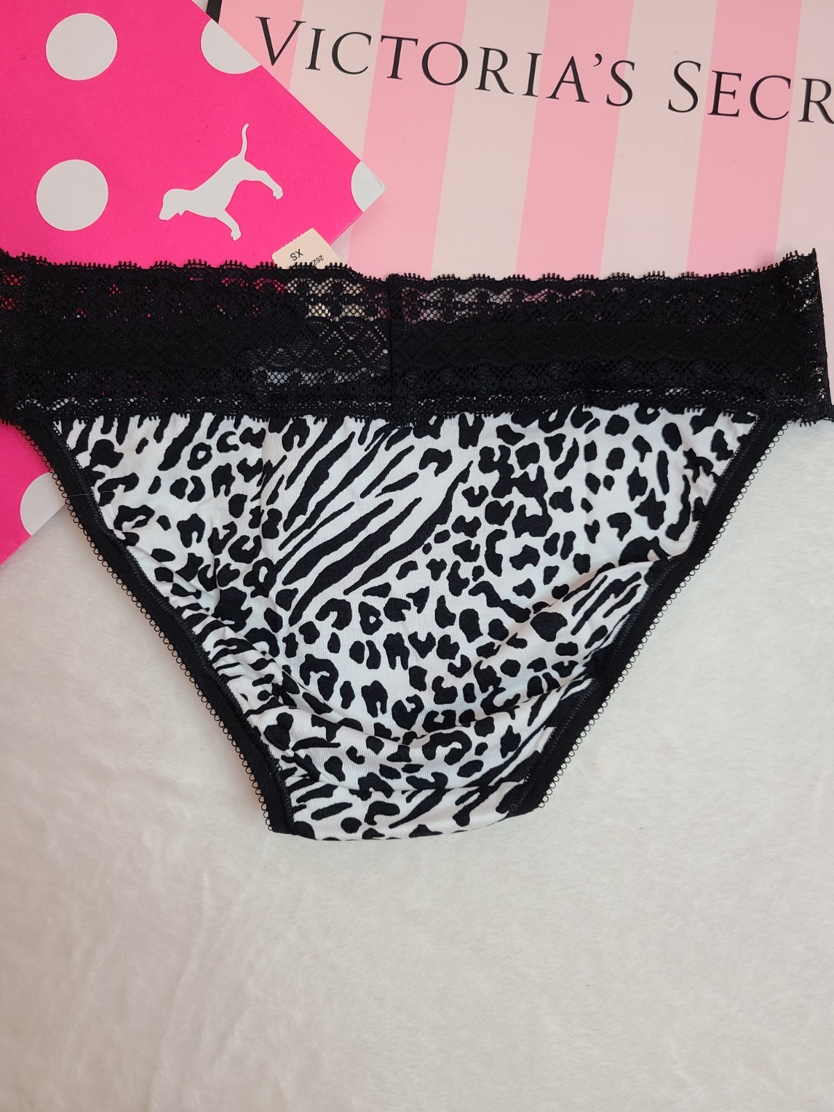 NWT Y2K Victoria’s Secret Lace Waist Cotton Low Rise Bikini Panty Size XS Animal