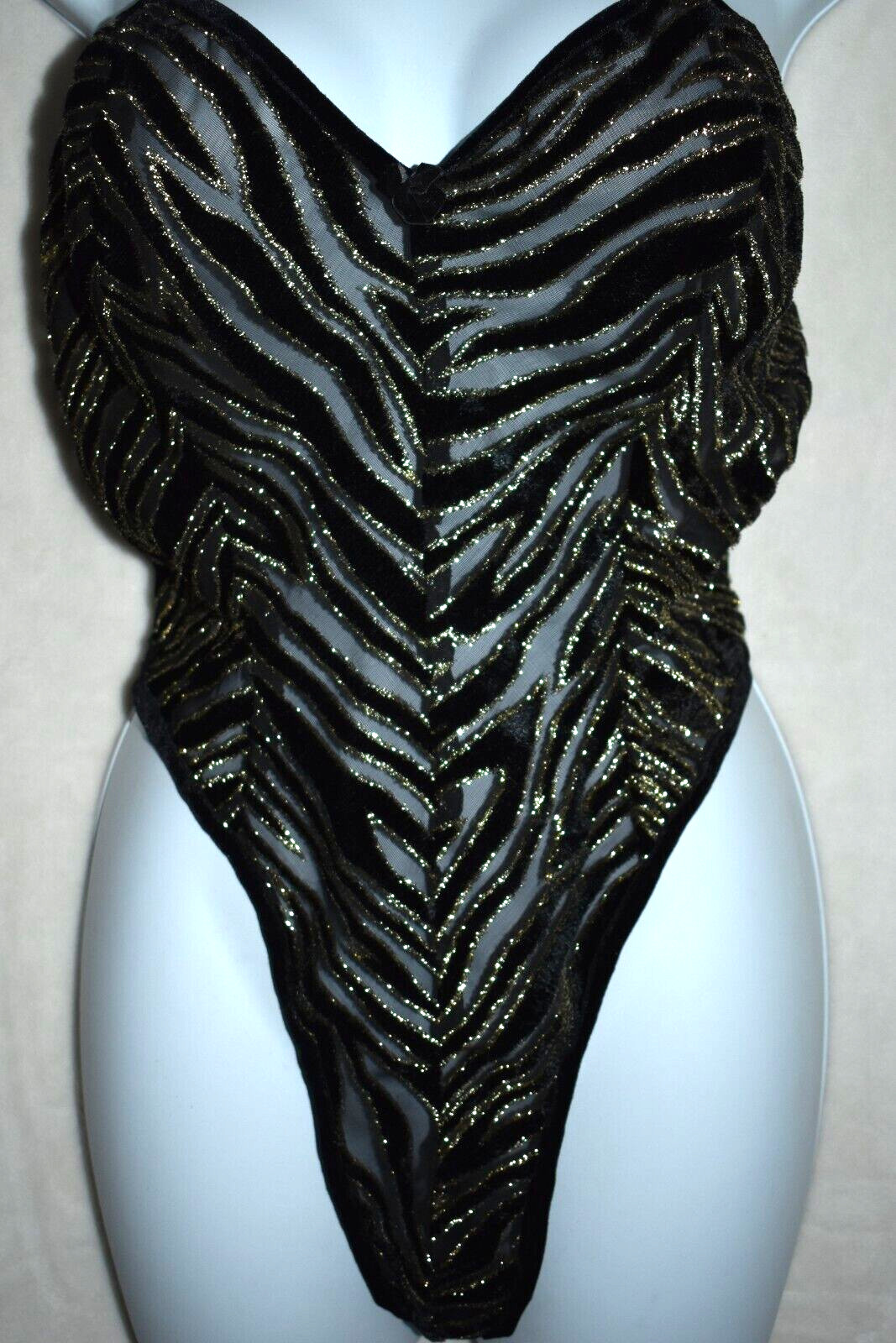 Vintage MAIDENFORM Velvet Gold Metallic Mesh Bodysuit Slip Teddy sz S